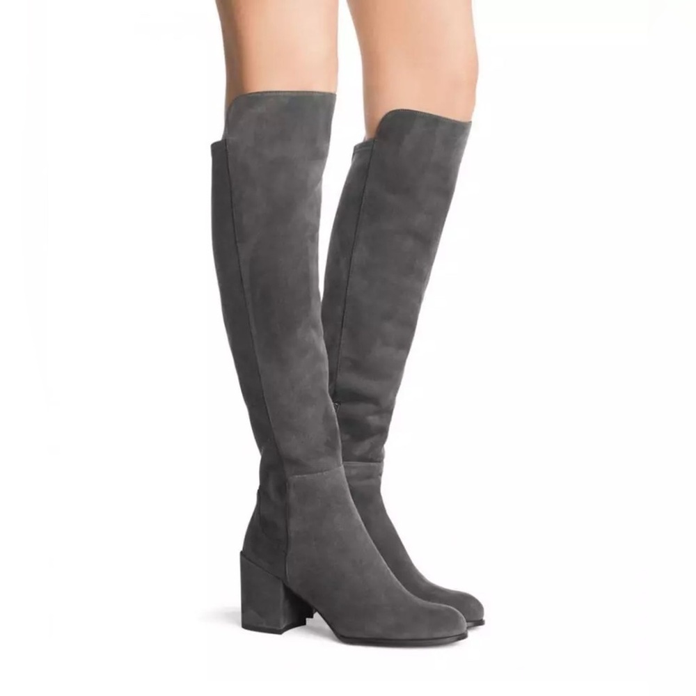 Stuart Weitzman Alljack OTK Boots Slate Medium Gray Suede
